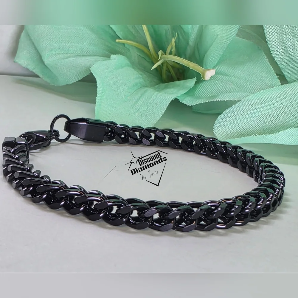 Men's Black Woven Wheat Titanium Bracelet